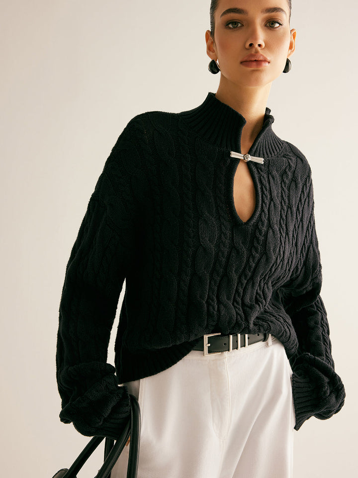 Yeti Keyhole Tie Neck Sweater