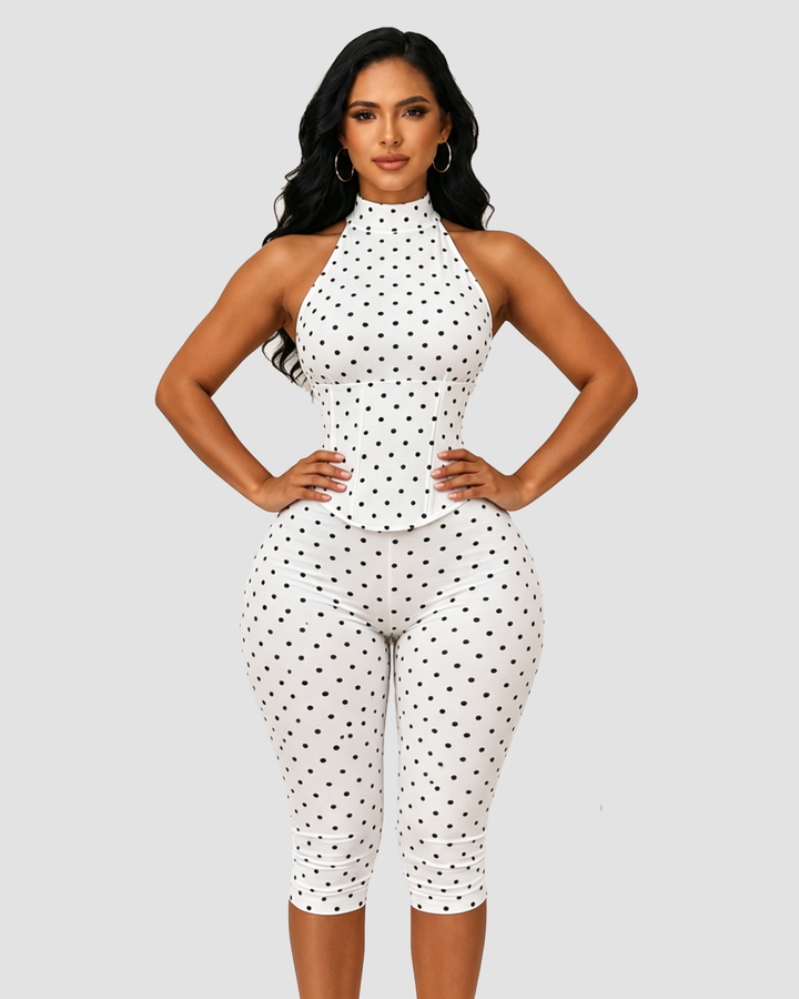 Doreen Polka Dot Halter Capri Jumpsuit