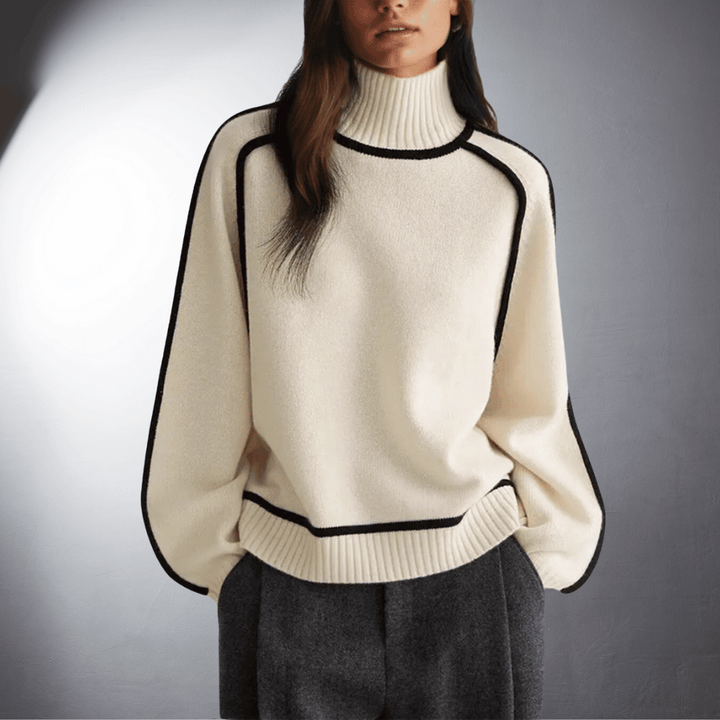 Eadie Contrast Trim Mock Neck Sweater