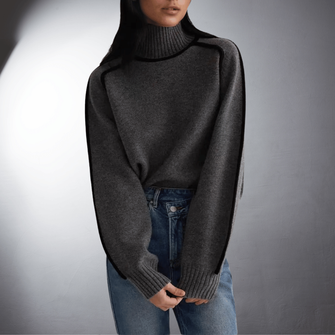 Eadie Contrast Trim Mock Neck Sweater