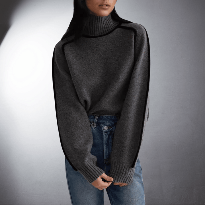Eadie Contrast Trim Mock Neck Sweater