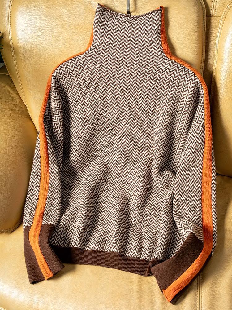 Romina Herringbone High Neck Sweater