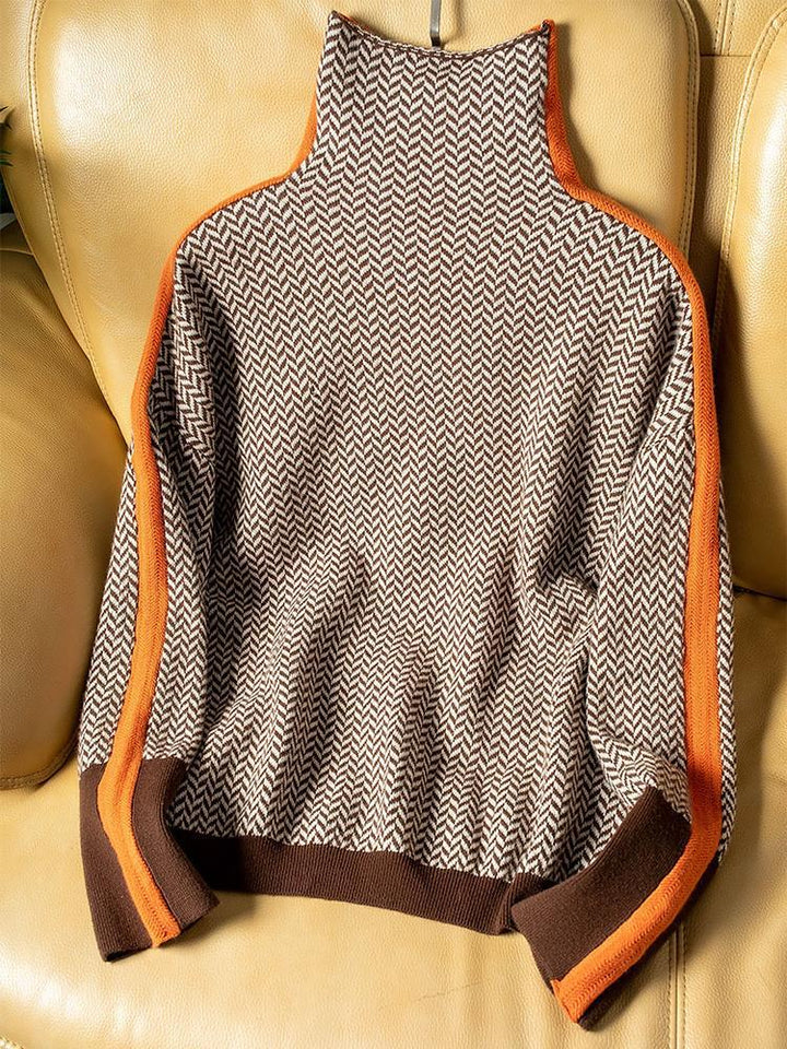 Romina Herringbone High Neck Sweater