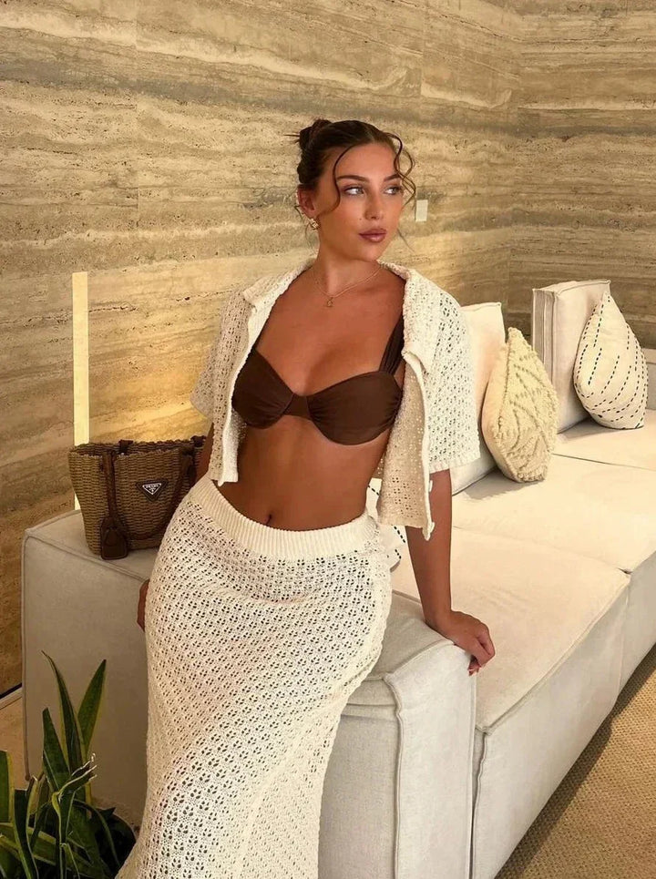 Celestia Crochet Knit Skirt Set