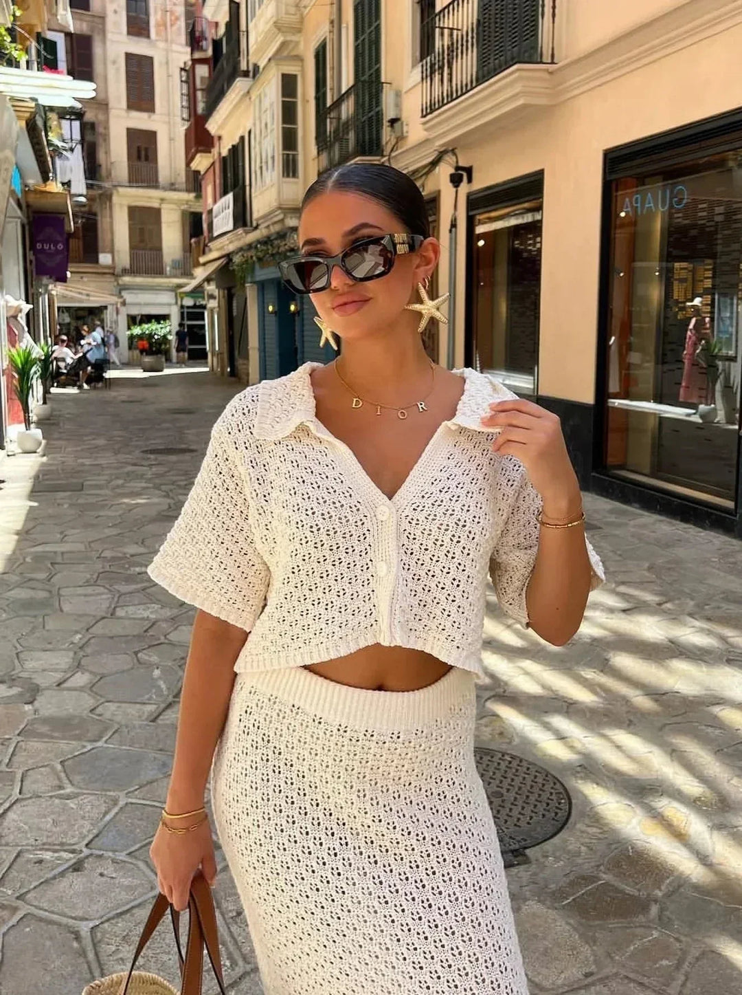 Celestia Crochet Knit Skirt Set