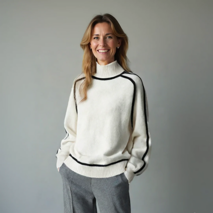 Eadie Contrast Trim Mock Neck Sweater