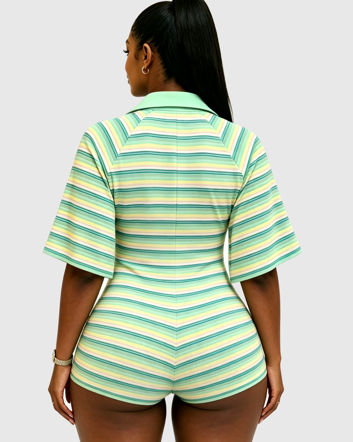 Ashleigh Striped Zip Front Romper