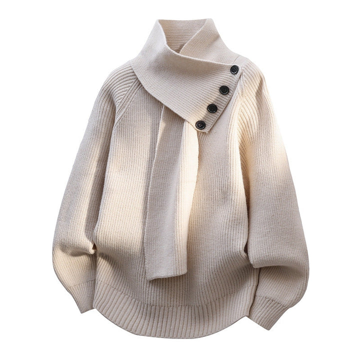 Ayon Wrap Collar Button Sweater