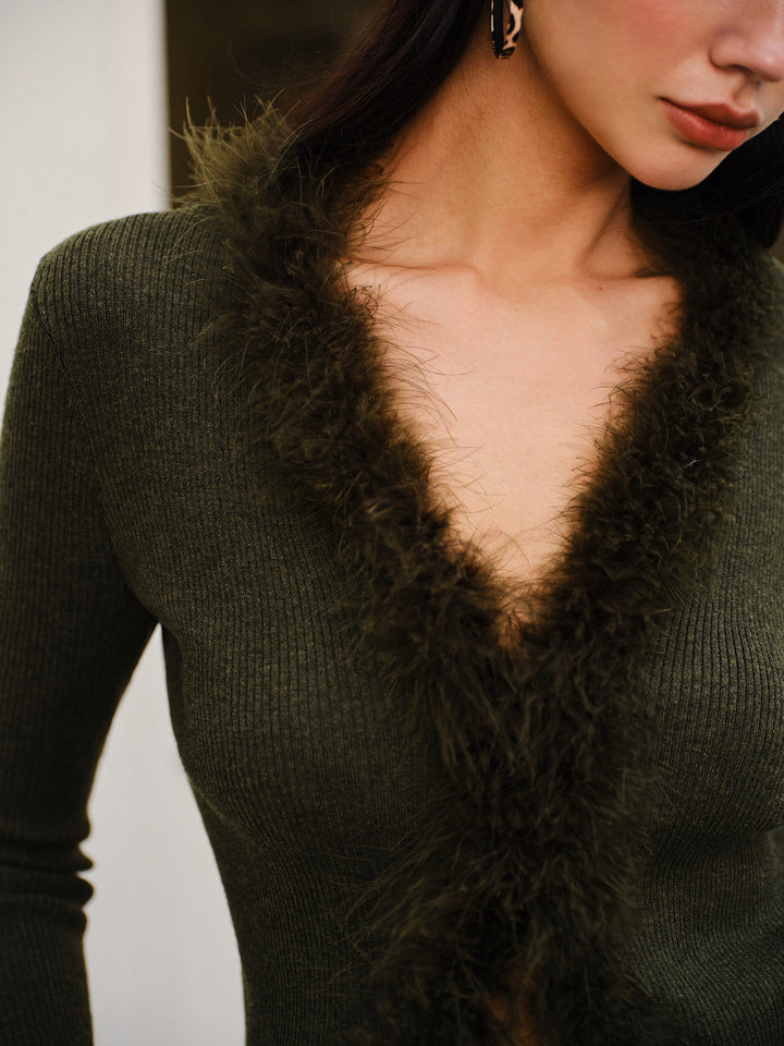 Elaiza Feather Trim Cardigan