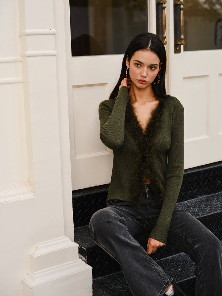 Elaiza Feather Trim Cardigan