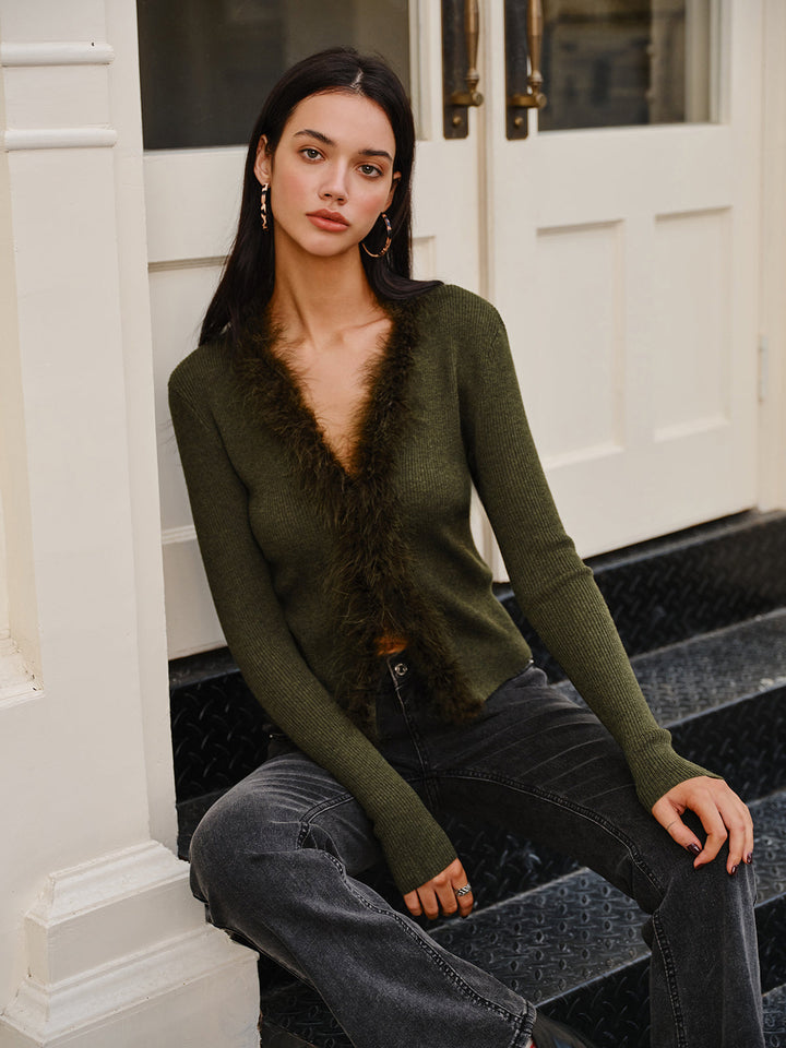 Elaiza Feather Trim Cardigan