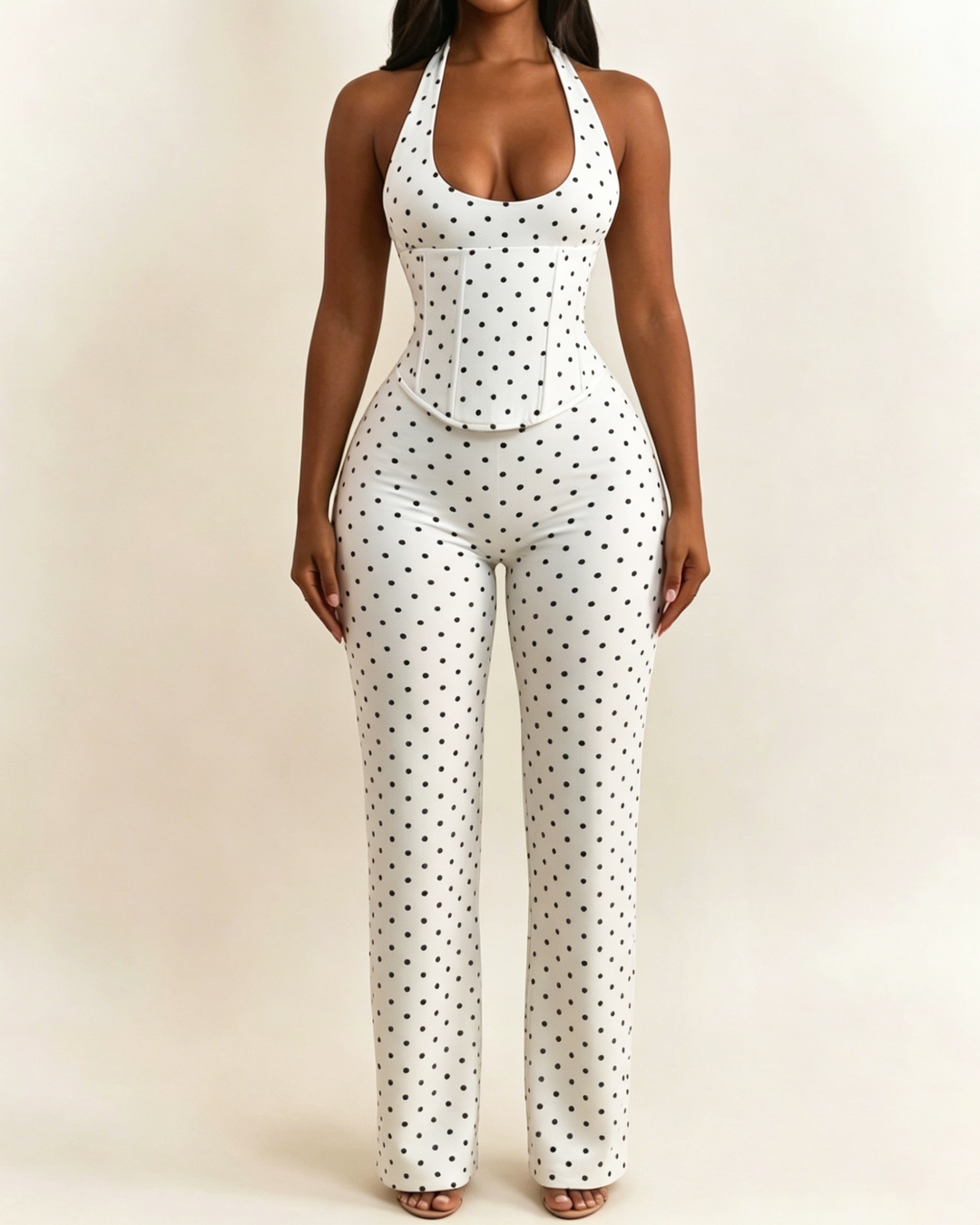 Karina Polka Dot Halter Wide Leg Jumpsuit