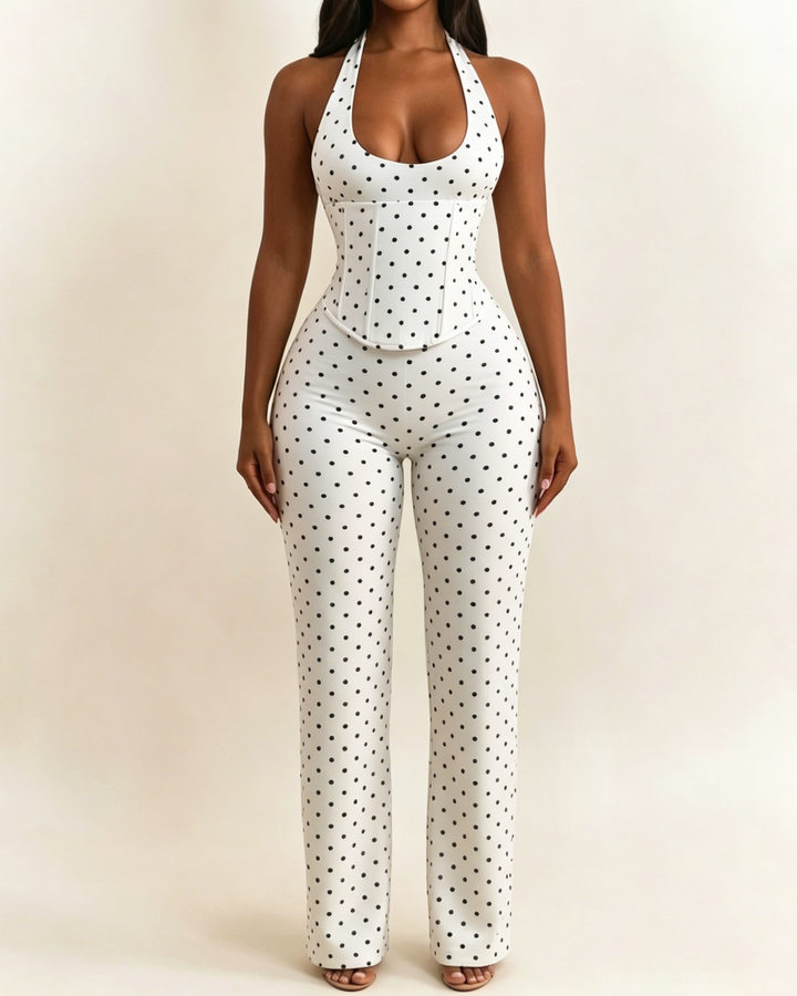 Karina Polka Dot Halter Wide Leg Jumpsuit