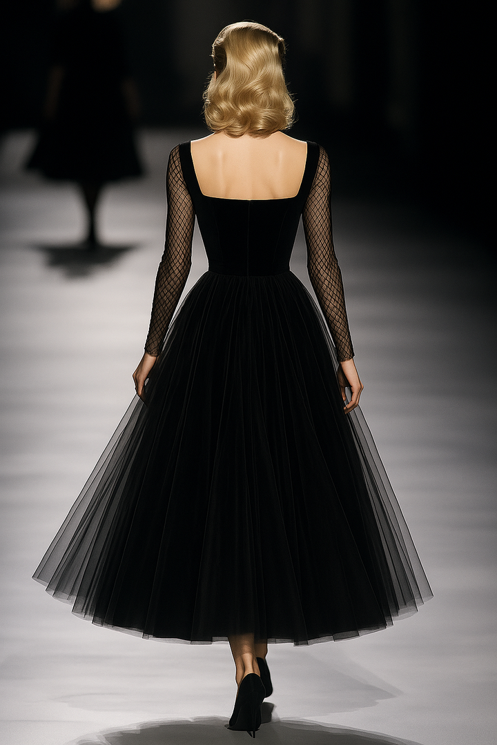 Arkisha Sheer Sleeve Tulle Midi Dress