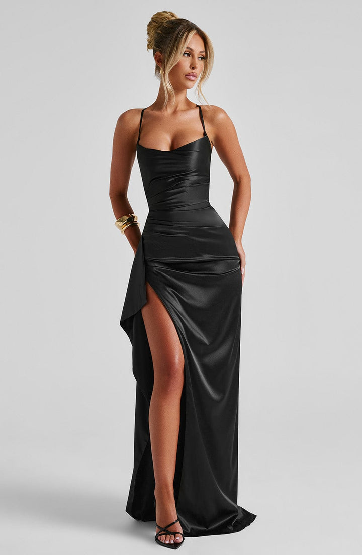 Zircon Draped Slit Maxi Dress