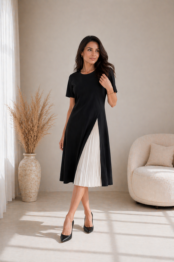 Nayeli Pleated Panel Midi Dress
