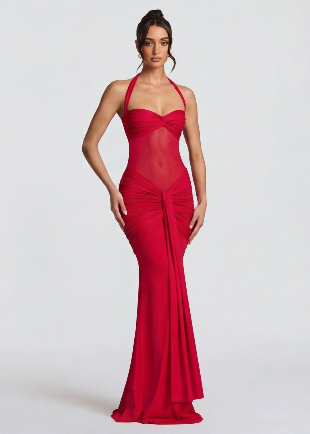 Sienna Halter Sheer Panel Maxi Dress