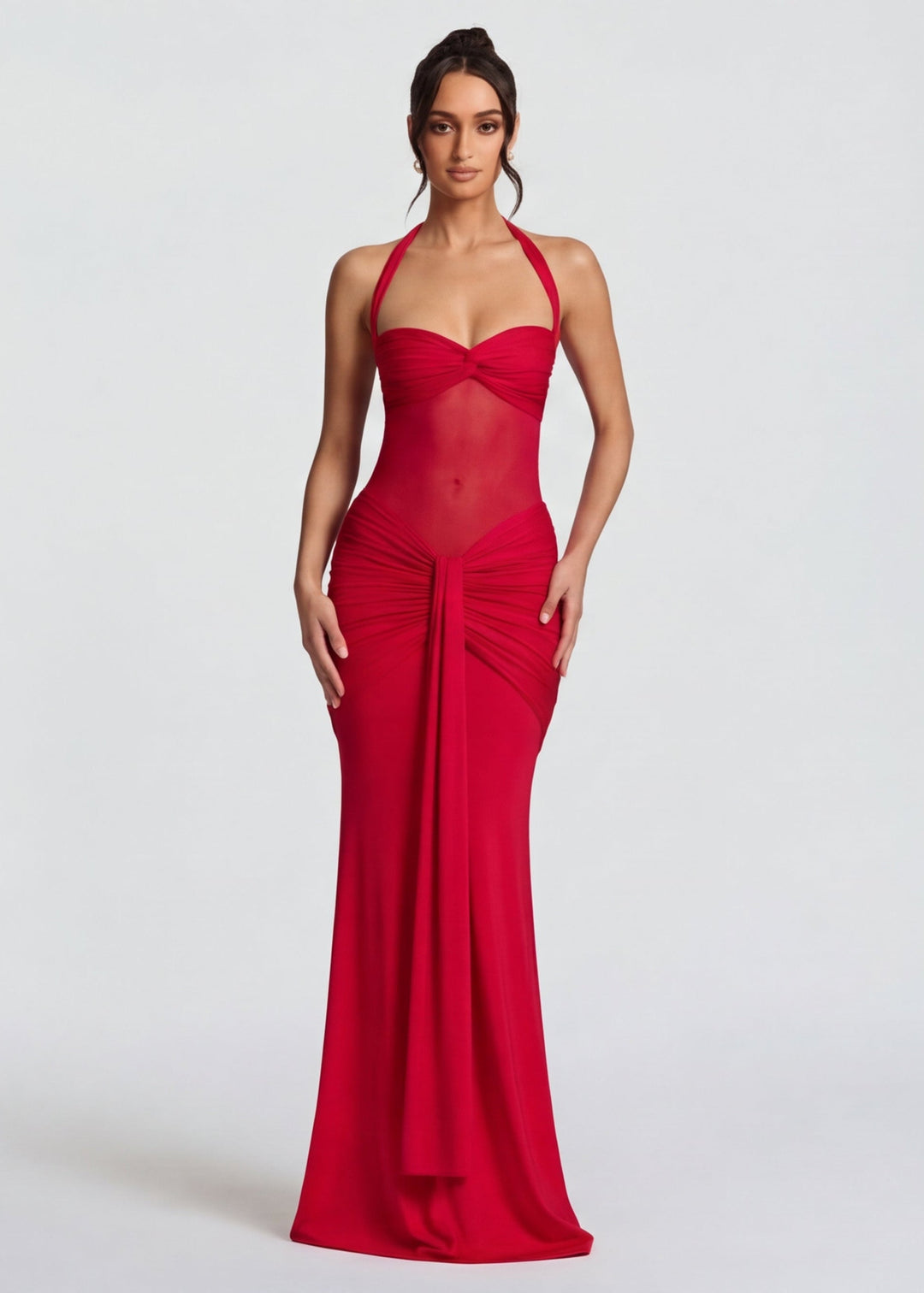 Sienna Halter Sheer Panel Maxi Dress