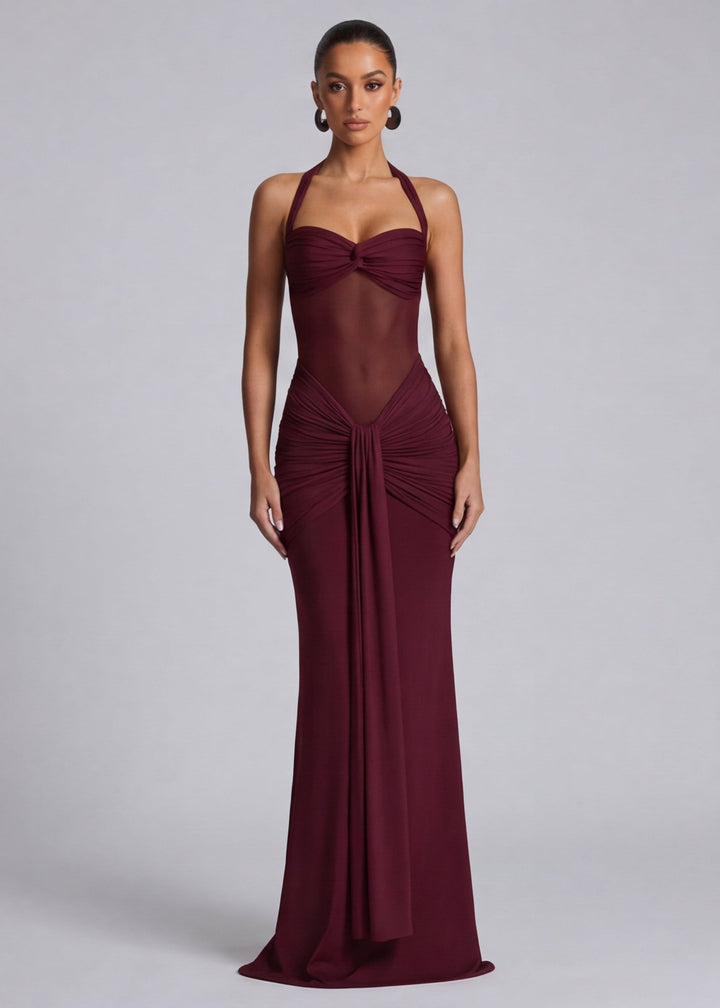 Sienna Halter Sheer Panel Maxi Dress