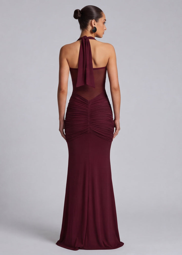 Sienna Halter Sheer Panel Maxi Dress