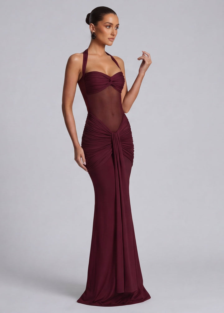 Sienna Halter Sheer Panel Maxi Dress