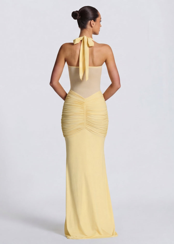 Sienna Halter Sheer Panel Maxi Dress