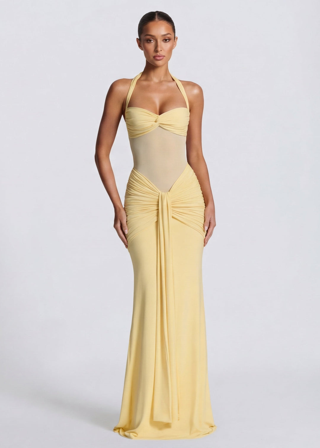 Sienna Halter Sheer Panel Maxi Dress