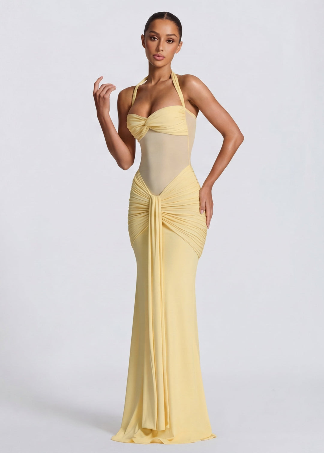 Sienna Halter Sheer Panel Maxi Dress
