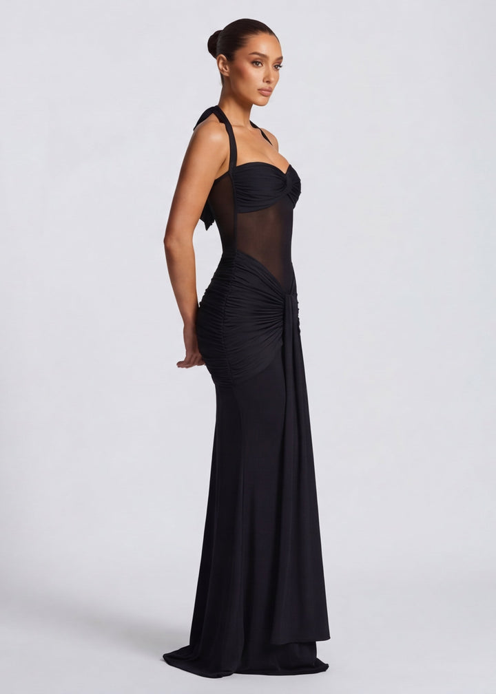 Sienna Halter Sheer Panel Maxi Dress