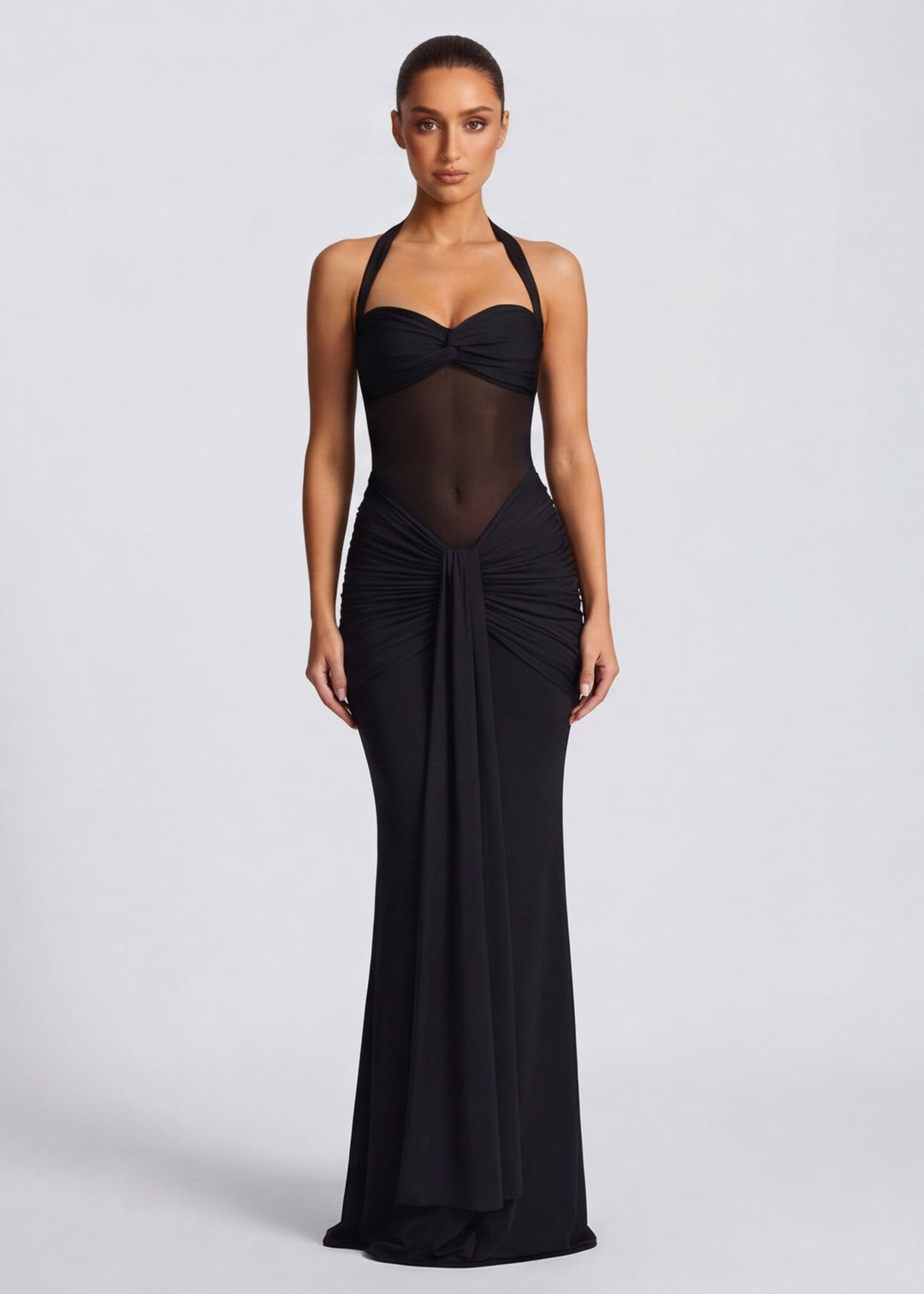 Sienna Halter Sheer Panel Maxi Dress