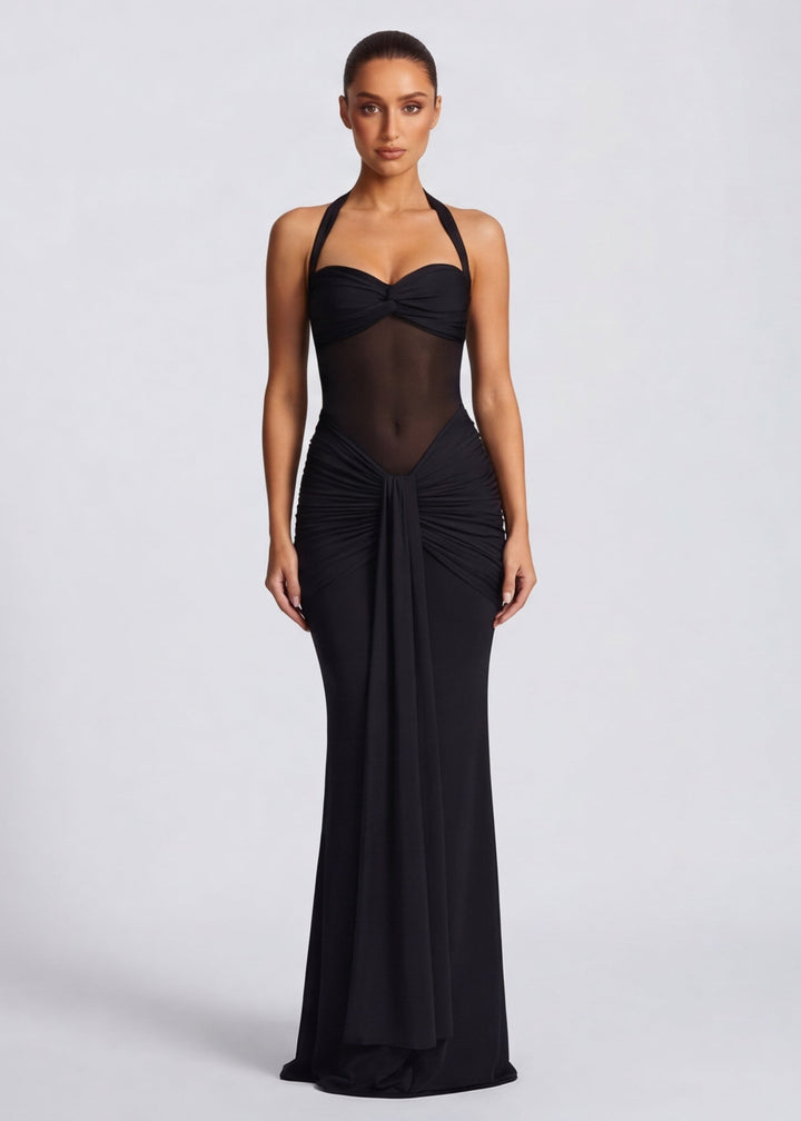 Sienna Halter Sheer Panel Maxi Dress