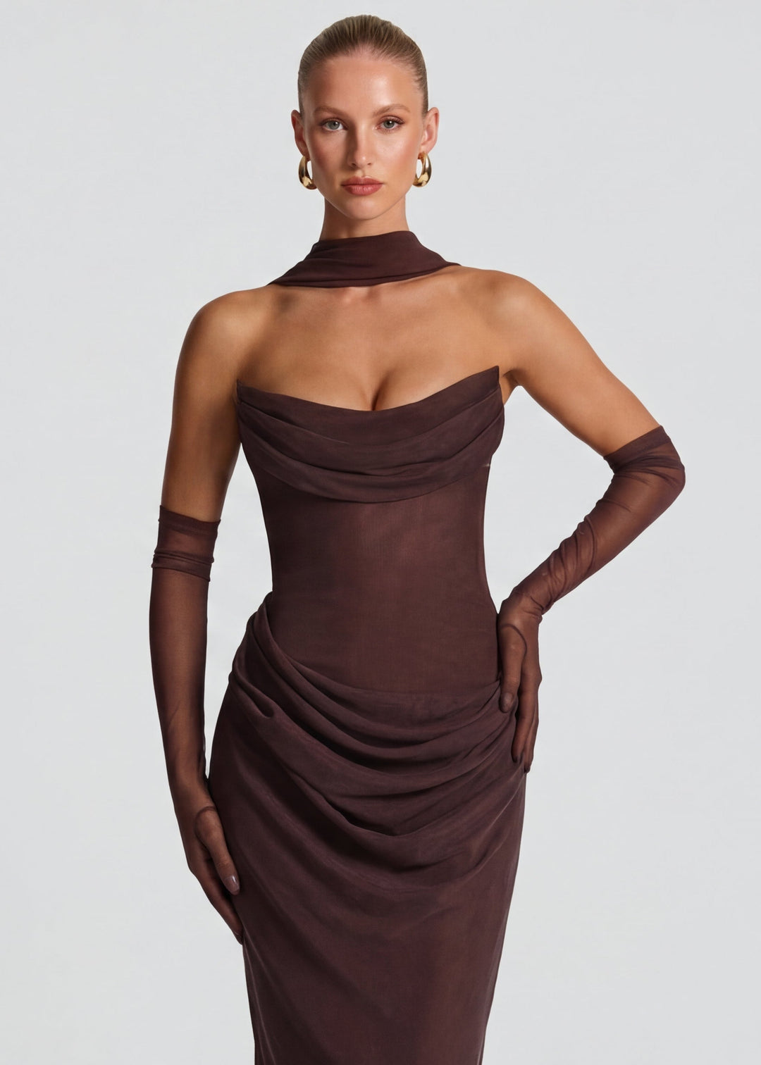 Estelle Sheer Drape Maxi Dress