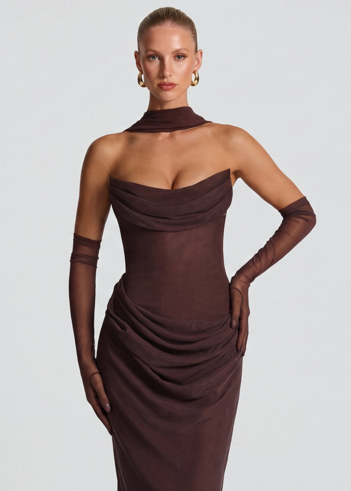 Estelle Sheer Drape Maxi Dress