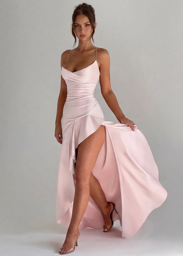 Charlotte Asymmetrical Ruffle Hem Maxi Dress