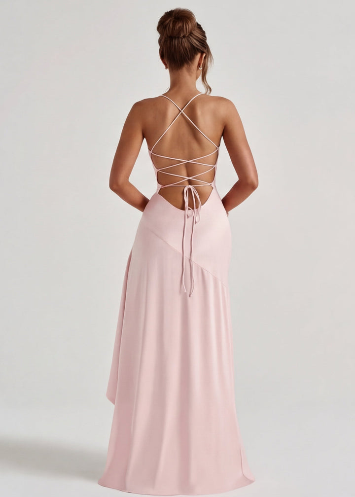 Charlotte Asymmetrical Ruffle Hem Maxi Dress