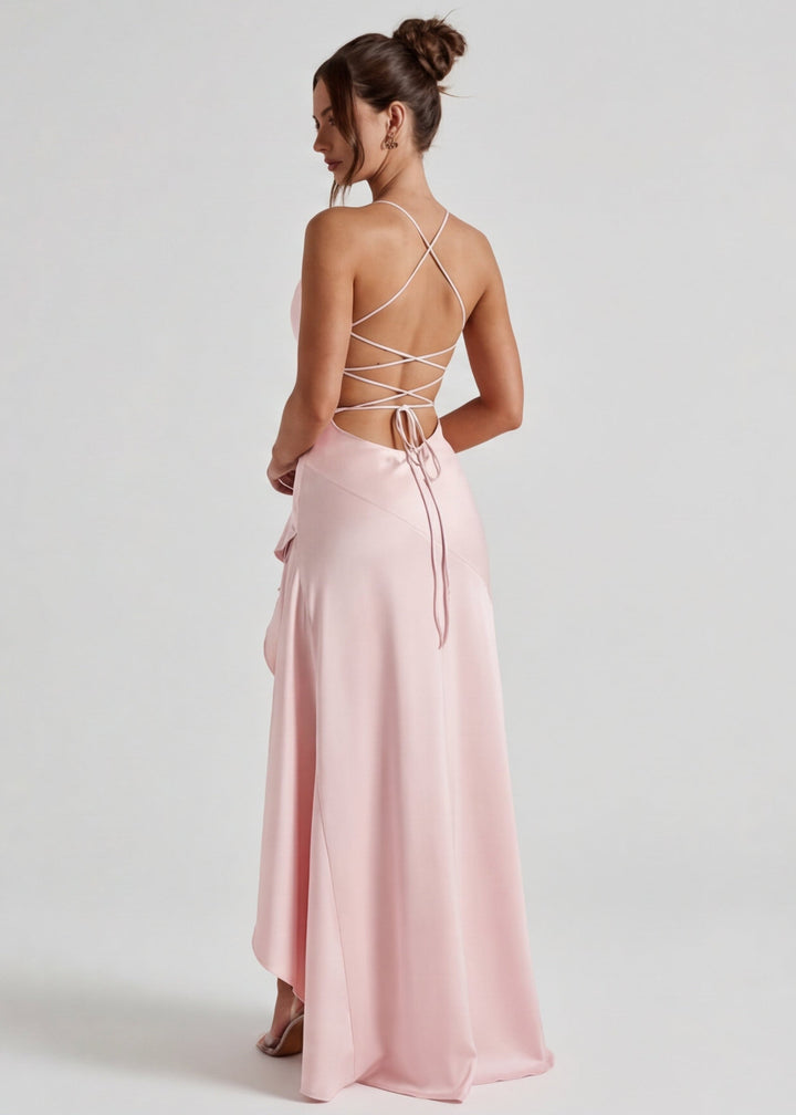 Charlotte Asymmetrical Ruffle Hem Maxi Dress