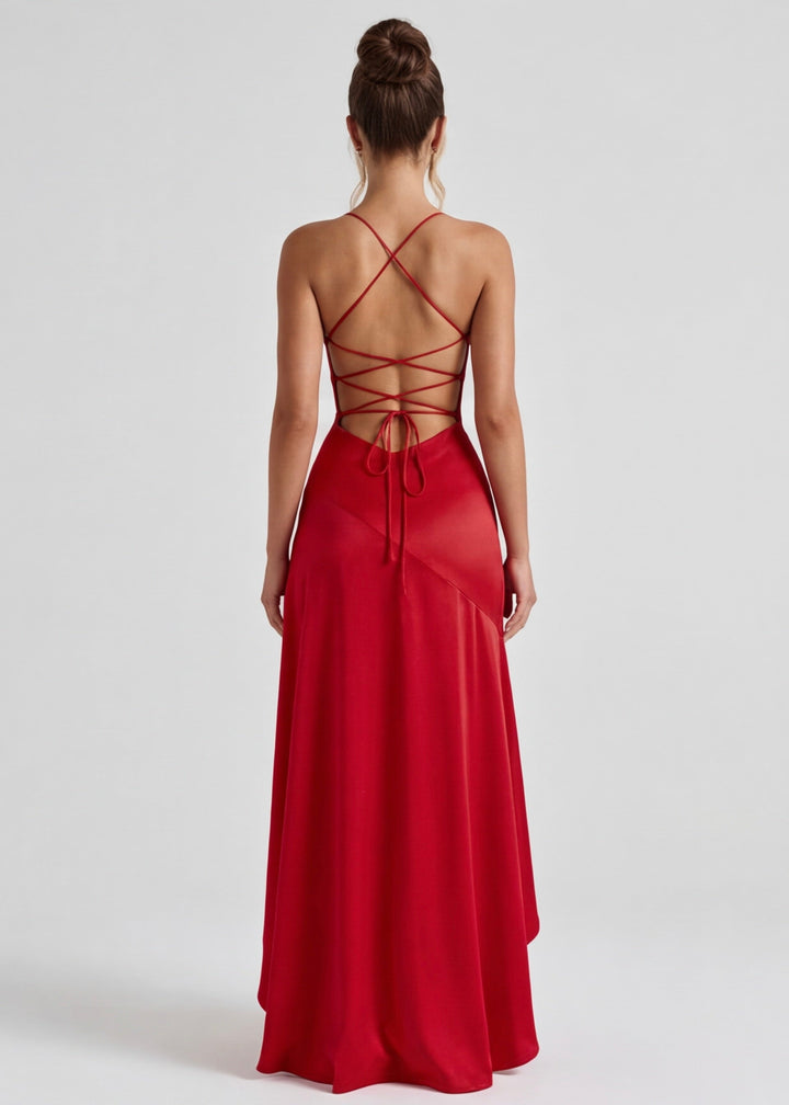 Charlotte Asymmetrical Ruffle Hem Maxi Dress