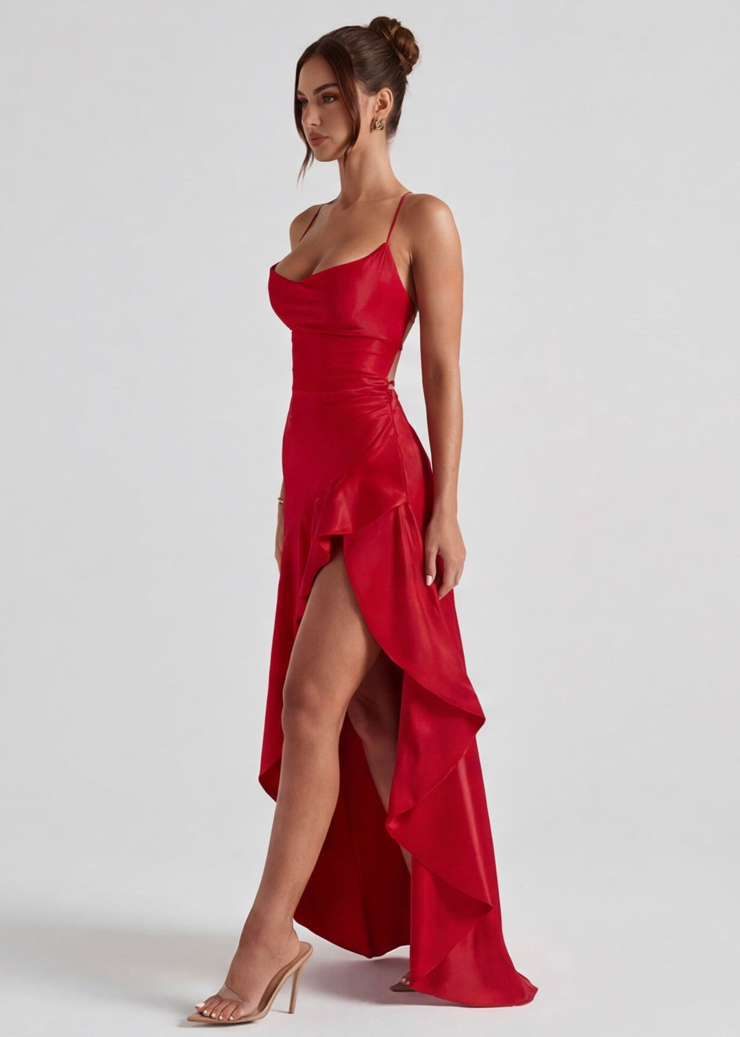 Charlotte Asymmetrical Ruffle Hem Maxi Dress