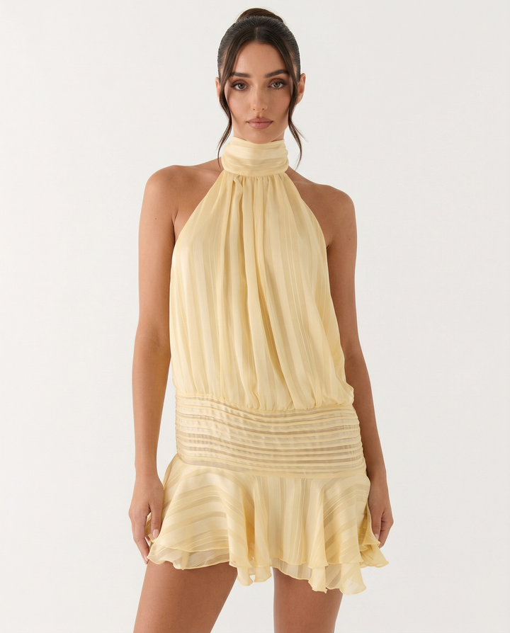 Fiona Pleated Halter Mini Dress