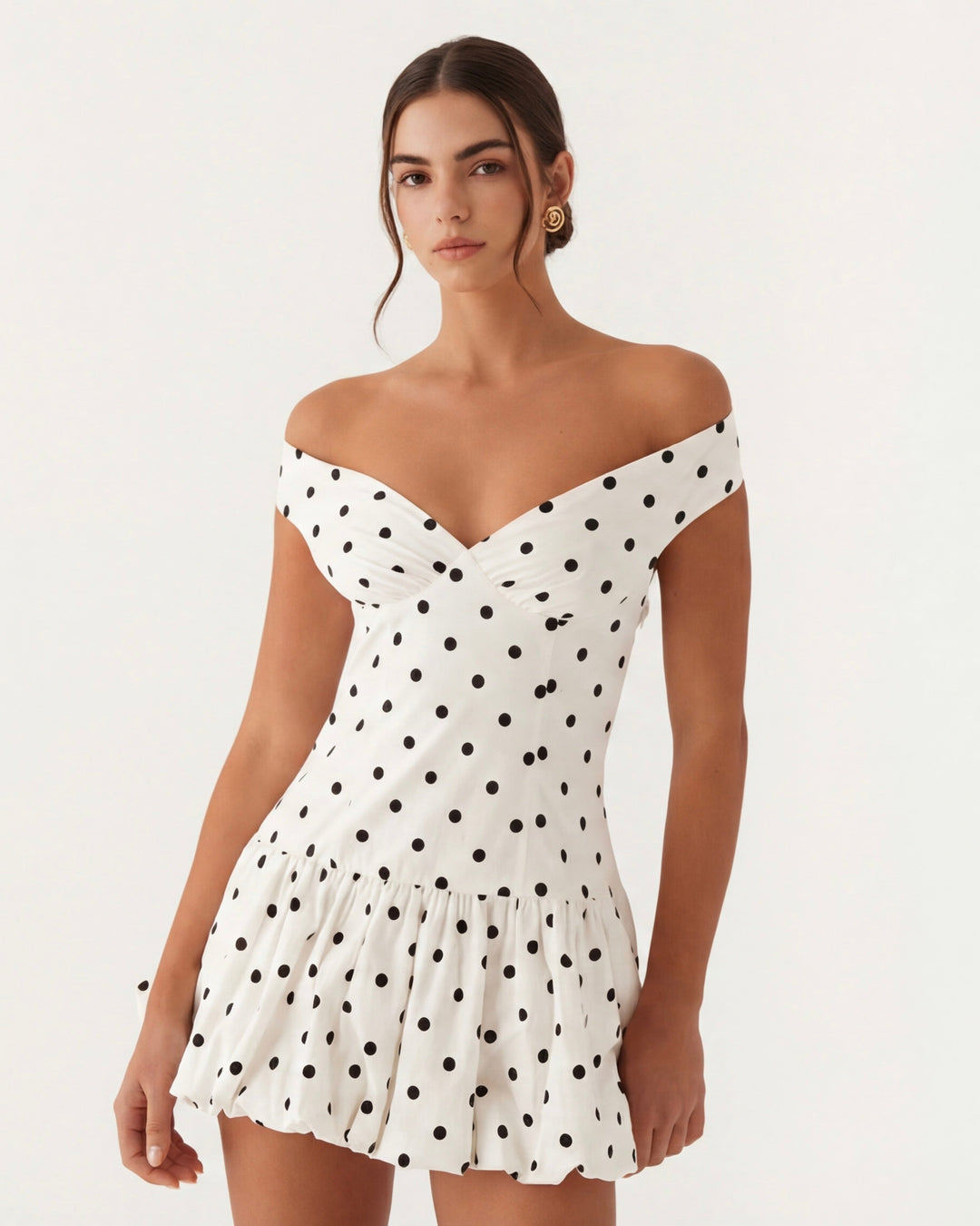 Gwen Off Shoulder Polka Dot Mini Dress