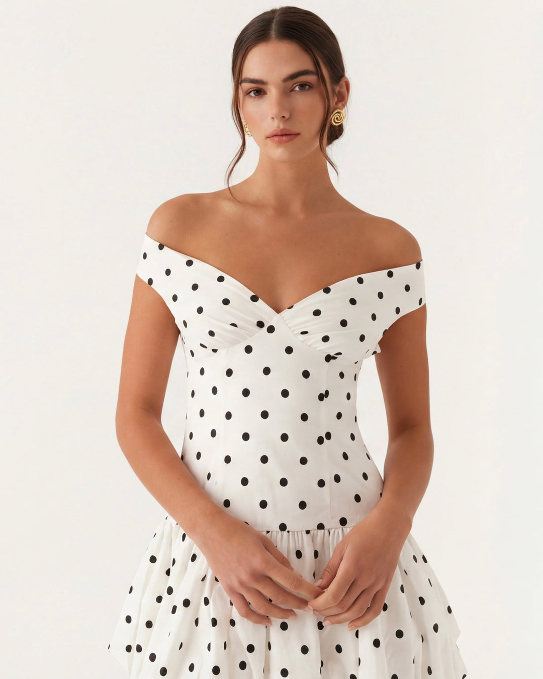 Gwen Off Shoulder Polka Dot Mini Dress
