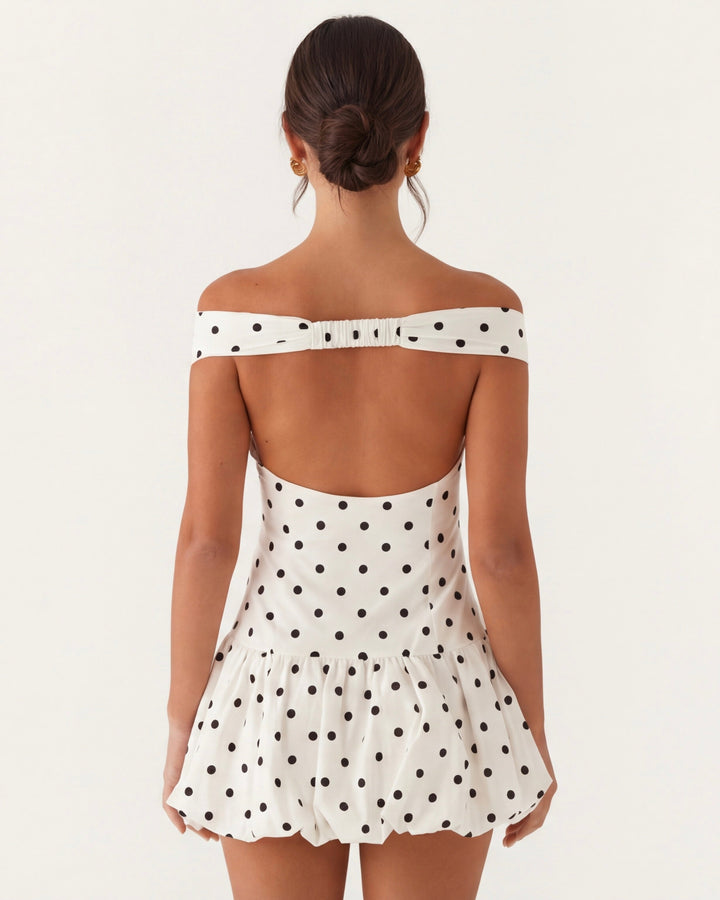 Gwen Off Shoulder Polka Dot Mini Dress