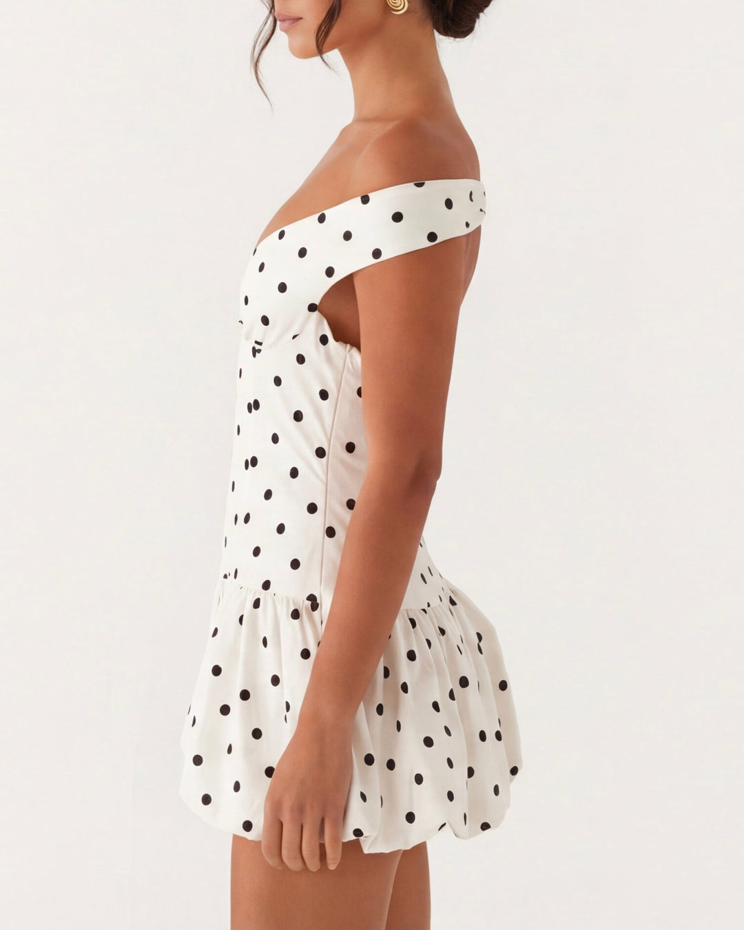 Gwen Off Shoulder Polka Dot Mini Dress
