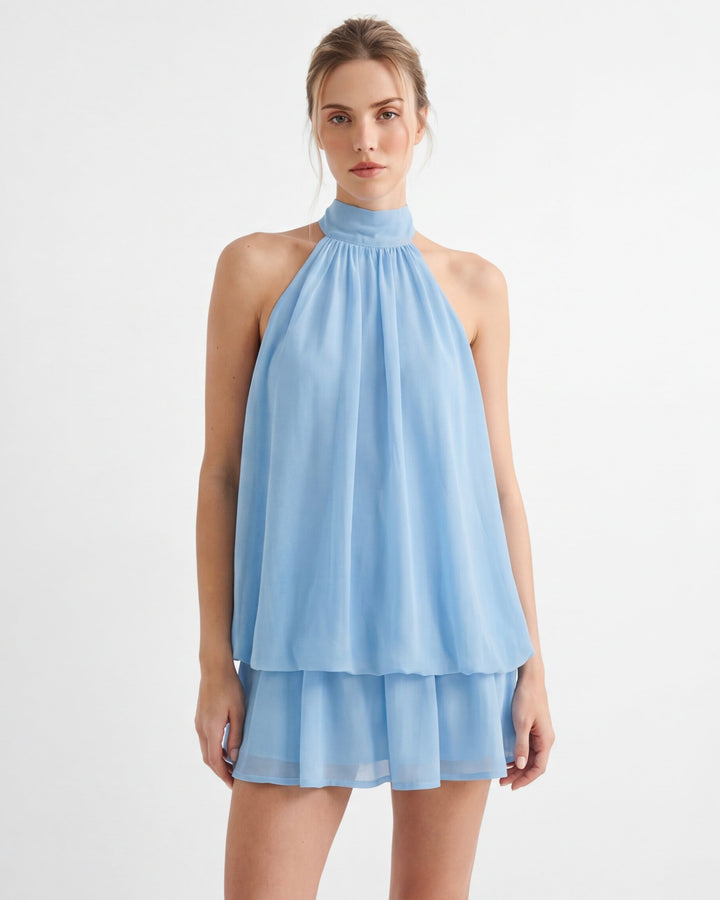 Glacy Halter Sheer Mini Dress