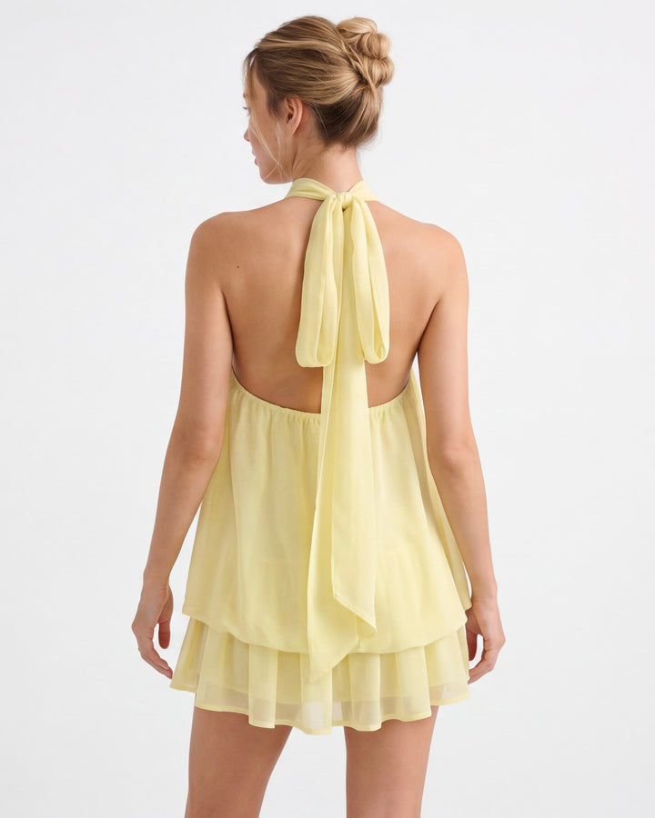 Glacy Halter Sheer Mini Dress
