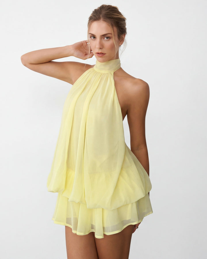 Glacy Halter Sheer Mini Dress