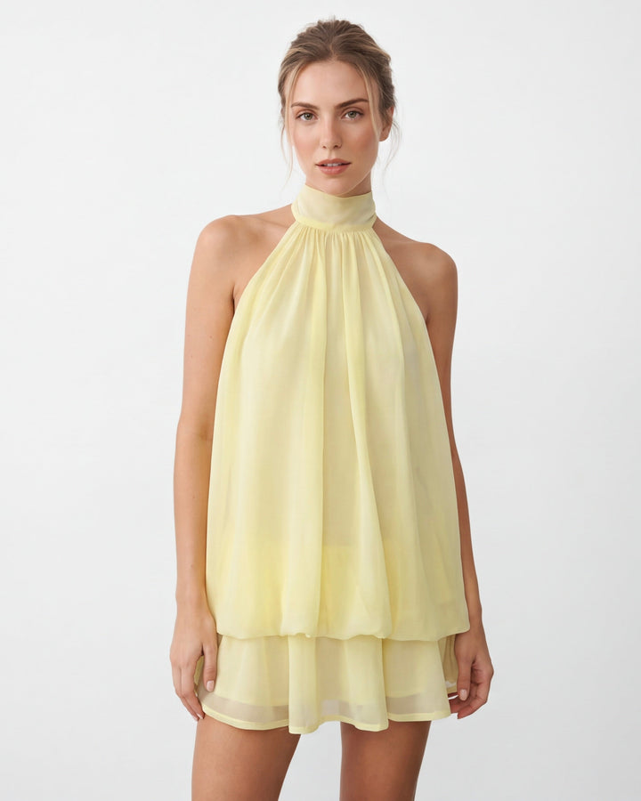 Glacy Halter Sheer Mini Dress