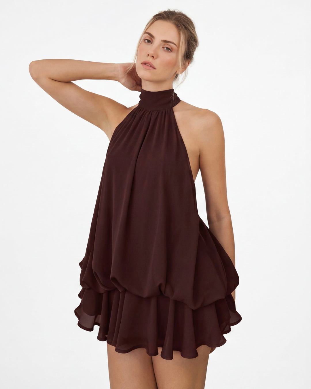 Glacy Halter Sheer Mini Dress