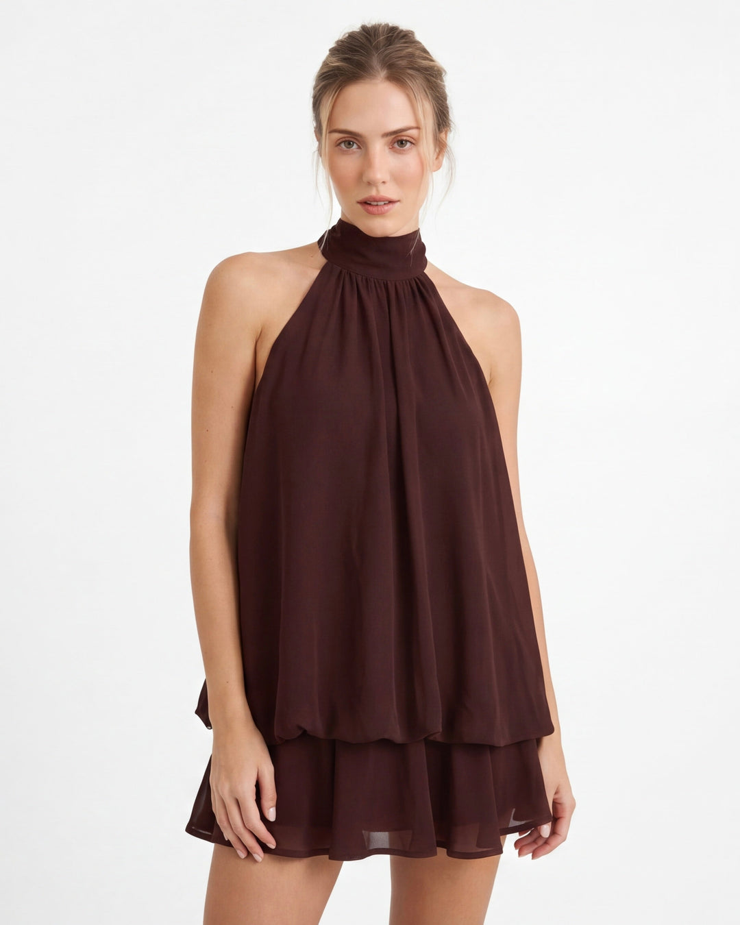 Glacy Halter Sheer Mini Dress