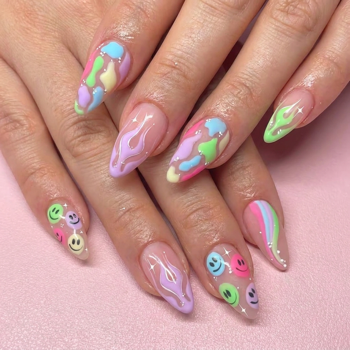 Pastel Smiley Press-On Nails